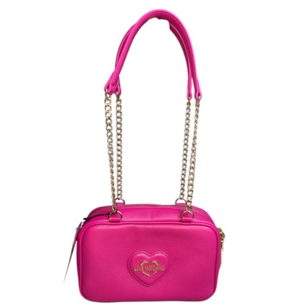 Love Moschino Pink Heart Logo and Gold Leather Accent Shoulder Bag NWT